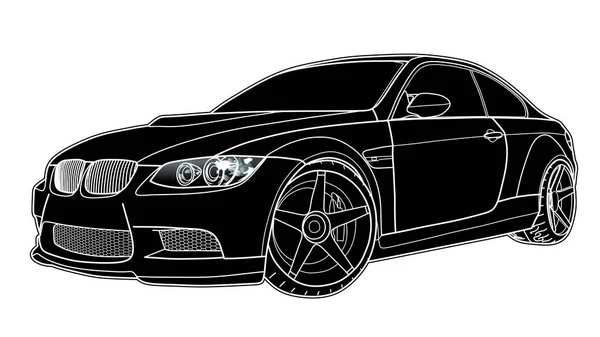 黒い線で平らなスポーツカーのベクトル描画. — ストックベクタ