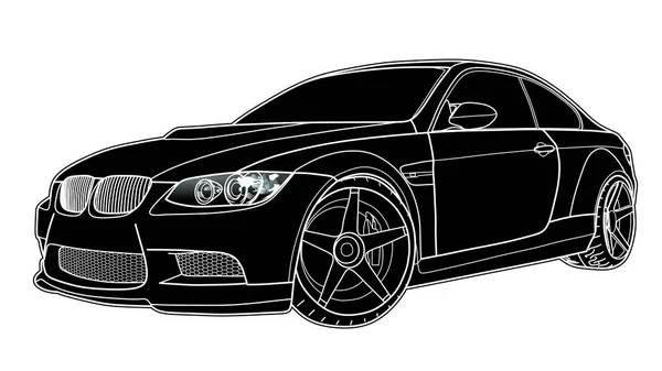 Desenho vetorial de um carro esporte plana com linhas pretas. —  Vetores de Stock