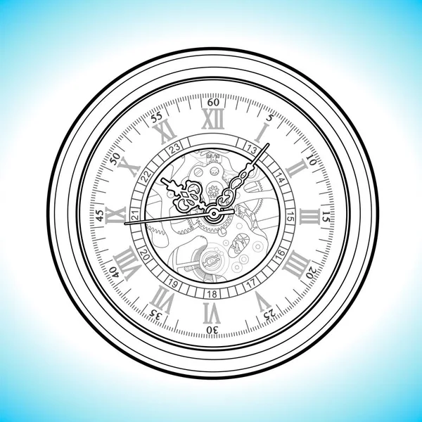 Retro reloj vector bosquejo línea simple ilustración — Archivo Imágenes Vectoriales