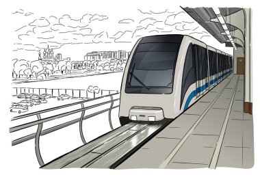 Moskova metro istasyonunun el çizimi çizimi