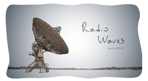 Radio telescope dishes antenna. Vector sketch draw — Stock Vector