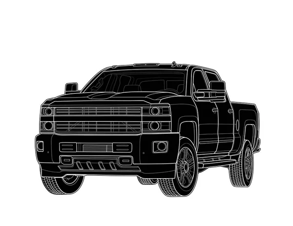 Pickup truck vector draw isolated on white — Stock Vector