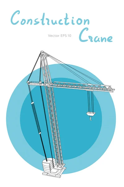 Guindaste de construção de torre. Arte de linha vetorial em branco — Vetor de Stock