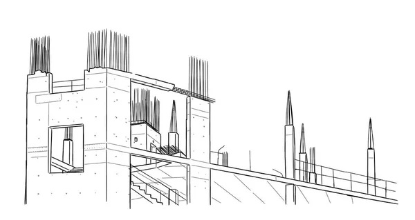 素描。建筑工地。城市。矢量手绘 — 图库矢量图片