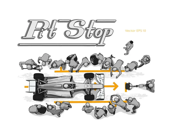 Formula race car in pit stop vector sketch — Stock Vector