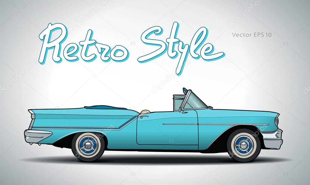 Retro car cabriolet vector draw isolated illustration