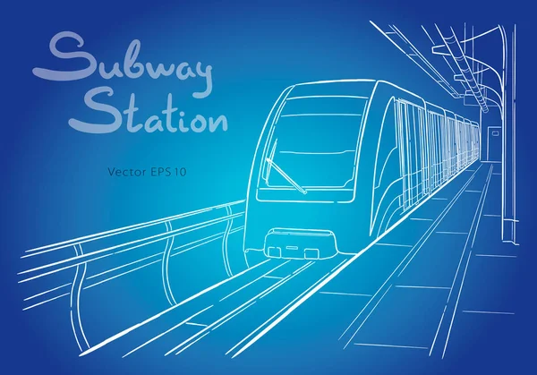 Kézzel rajzolt vázlat Moszkva könnyű metró állomás — Stock Vector