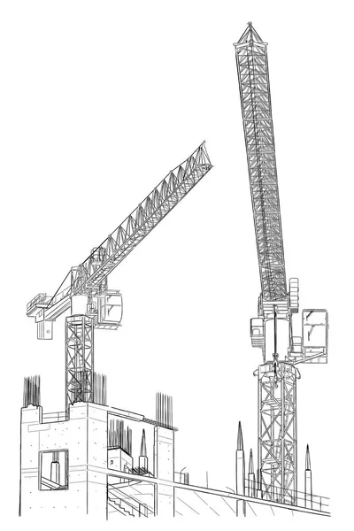 Een schets. Bouwplaats. Stad. Vector hand trekken — Stockvector