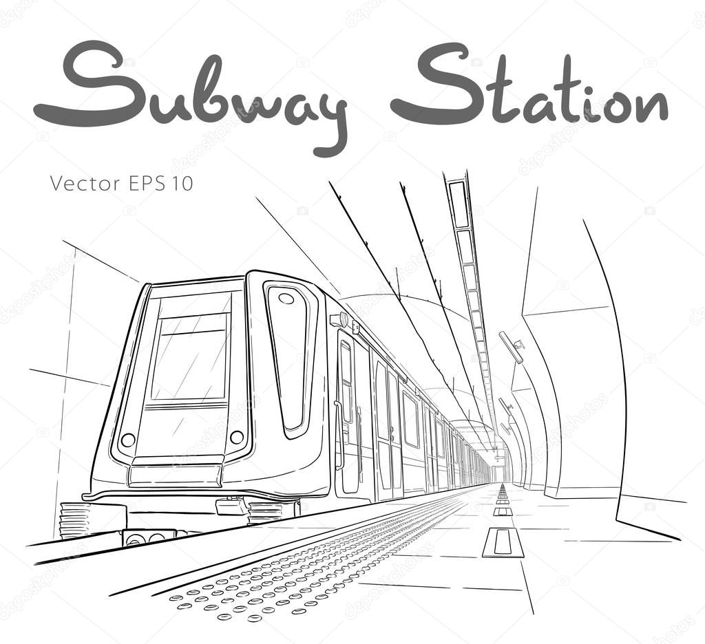 Hand drawn sketch of subway station illustration