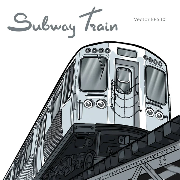 Το τρένο του μετρό. Απεικόνιση διανυσματικού σχεδίου από το χέρι — Διανυσματικό Αρχείο