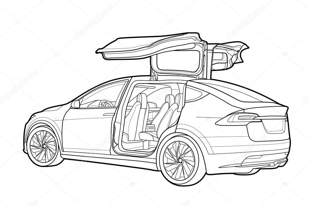 Vector draw of a sport car in black lines.