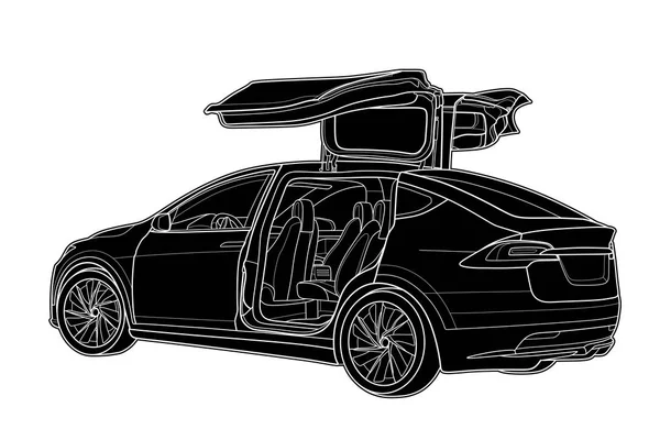 Desenho vetorial de um carro esporte em linhas pretas. — Vetor de Stock