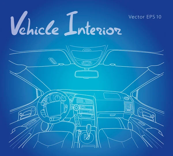 A jármű belseje. Vektorvonal illusztrációja kék háttérrel — Stock Vector