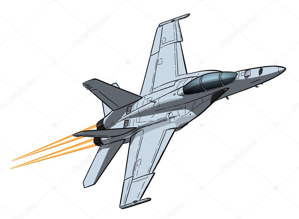 American jet fighter aircraft. Vector freehand draw