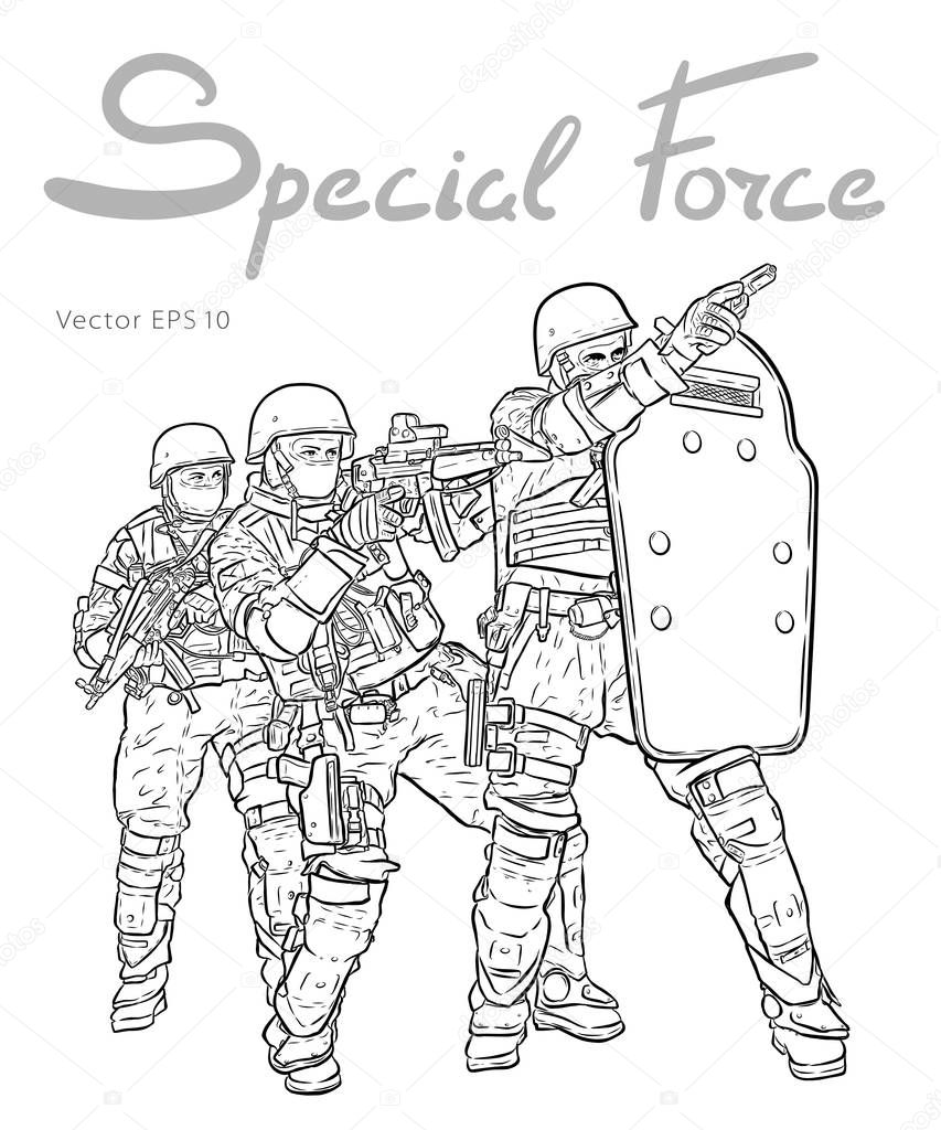 Police Forces anti terror operation. Vector sketch