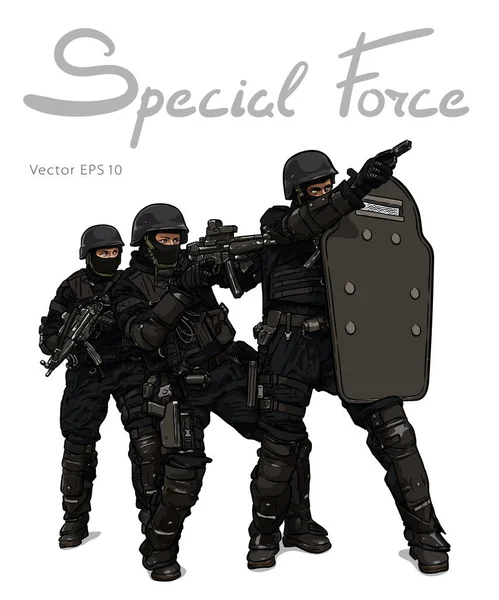 Polisstyrkor anti terror operation. Vektor skiss — Stock vektor