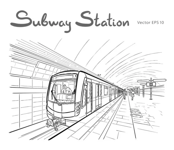 지하철역 삽화를 손으로 그린 그림 — 스톡 벡터
