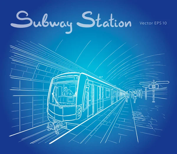 Hand drawn sketch of subway station illustration — Stock Vector