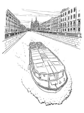 St. Petersburg, Rusya 'daki Kan Katedrali Kurtarıcısı. El çizimi çizim vektörü