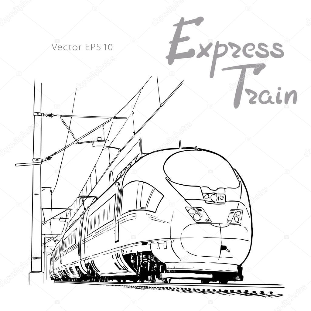 High-speed train. Hand drawn sketch vector illustration