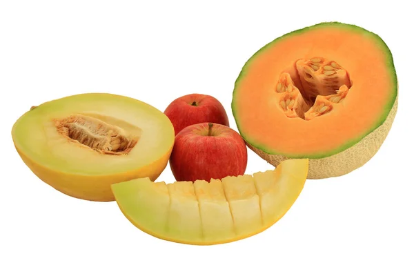 Ассорти фруктов - дыни и яблоки — стоковое фото
