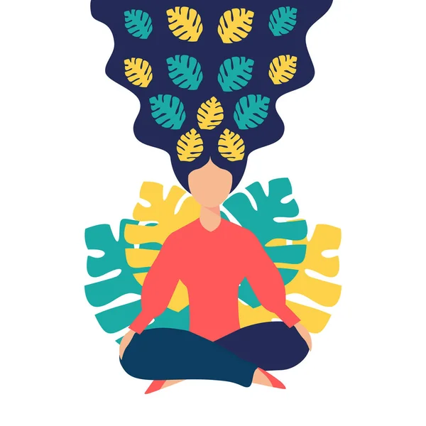 Chica Sienta Posición Loto Aislada Inicio Búsqueda Ideas Mindfulness Meditación — Archivo Imágenes Vectoriales