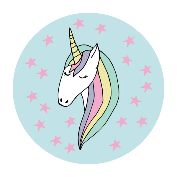 Visage Licorne Doodle Couleur — Image vectorielle