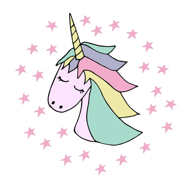 Visage Licorne Doodle Couleur — Image vectorielle