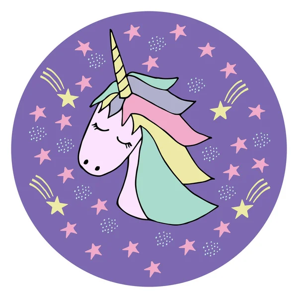 Visage Licorne Couleur Doodle — Image vectorielle