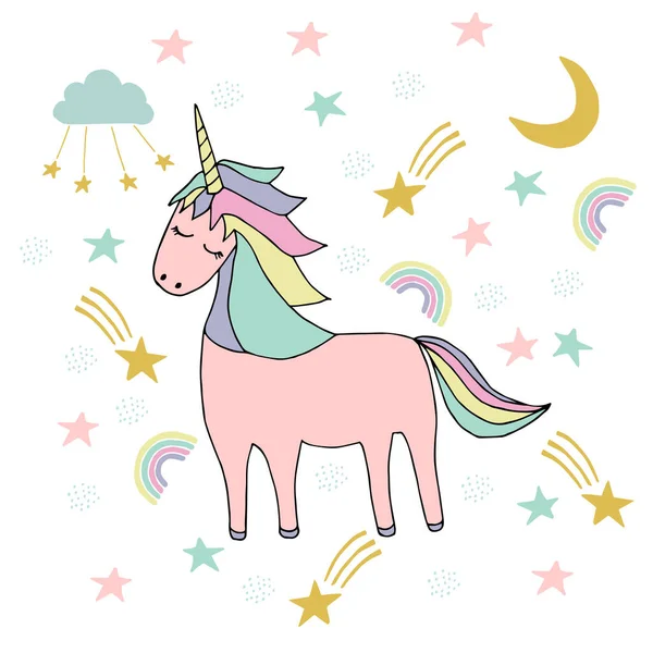 Licorne Doodle Couleur — Image vectorielle