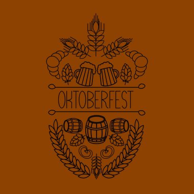 Oktoberfest 'te amblem çizildi. Kahverengi arka planda.