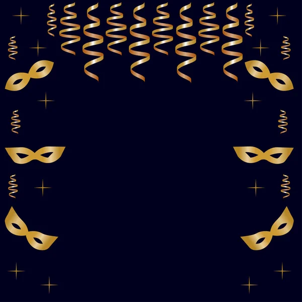 Карнавальный Фон Золотыми Масками Лентами Звездами — стоковый вектор