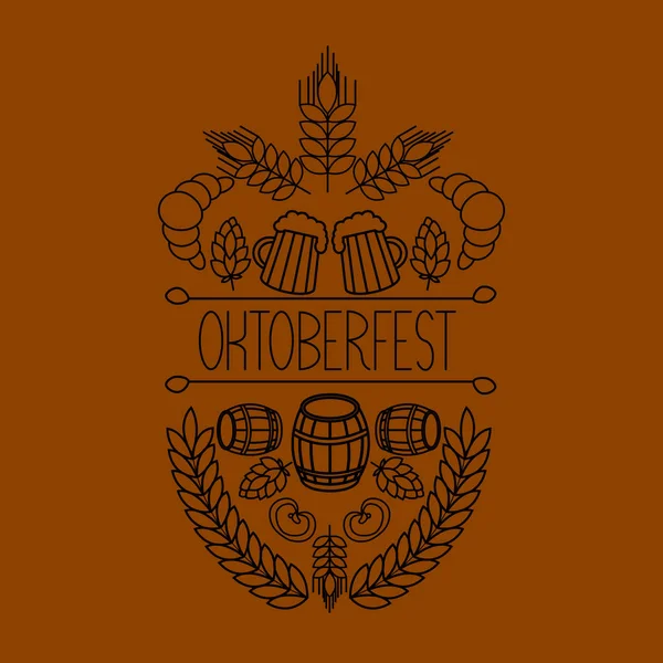 Drawn Emblem Oktoberfest Brown Background — Stock Vector