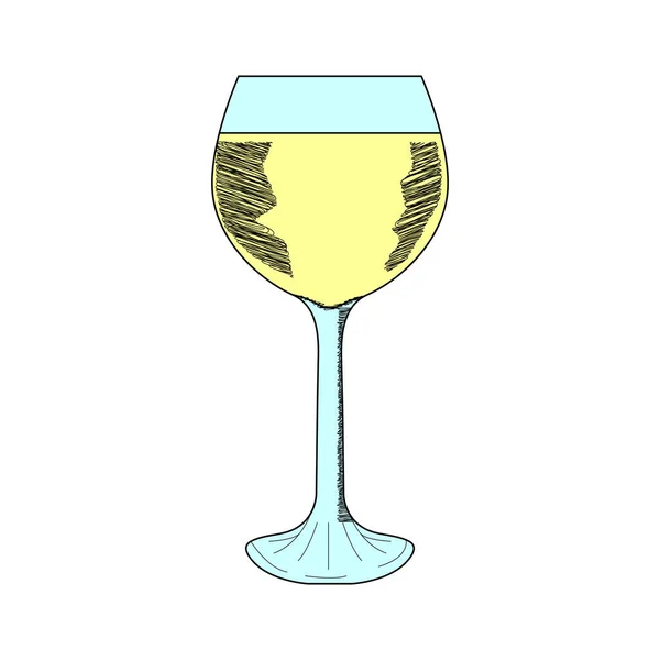 Glass White Wine Color Sketch — Stock Vector