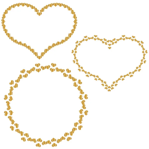 Σύνολο Πλαισίων Σχήμα Καρδιάς Μικρών Χρυσών Καρδιών — Διανυσματικό Αρχείο