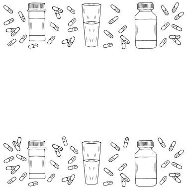 İlaç şişeleri, kapsül, karalama, çerçeve 3