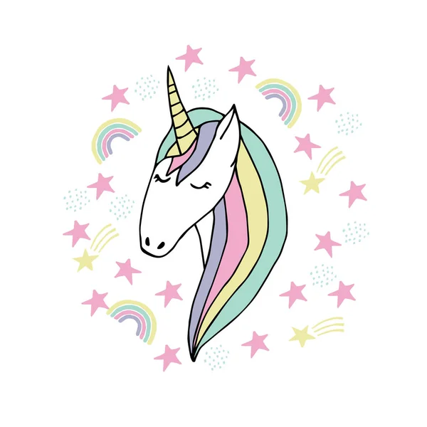 Visage licorne doodle couleur 2 — Image vectorielle