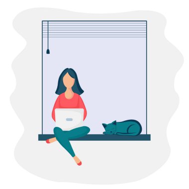 Pencere kenarında oturan kız dizüstü bilgisayar 3