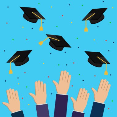 Mezuniyet şapkaları, eller, hava 1