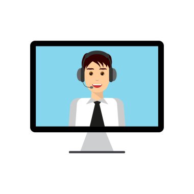 Kulaklıklı adam bilgisayarda