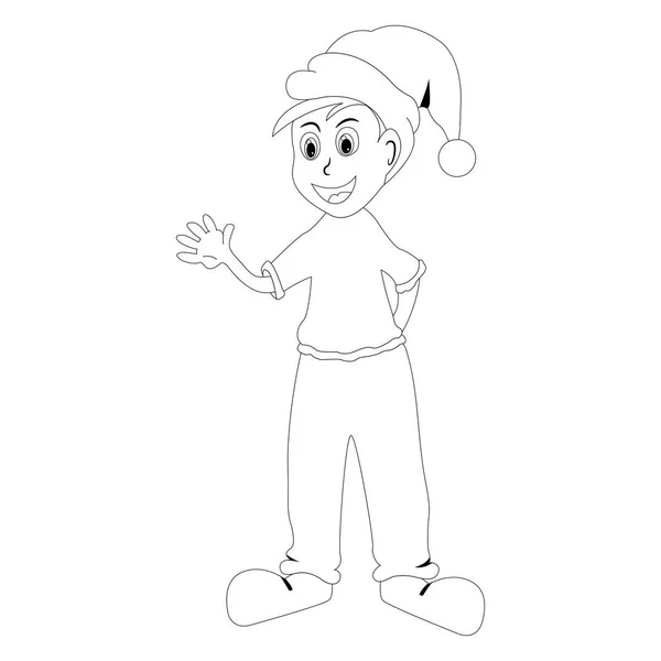 Illustratie Van Cartoon Kerst Elf Zwaaien Handen — Stockvector