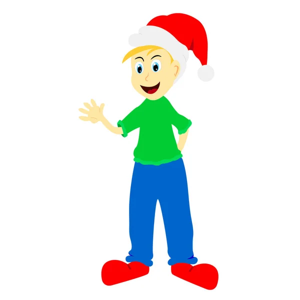 Ilustração Desenhos Animados Natal Elfo Acenando Mãos Cor —  Vetores de Stock