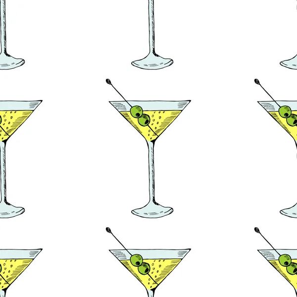 Martini Mit Oliven Glas Farbe Nahtlos — Stockvektor