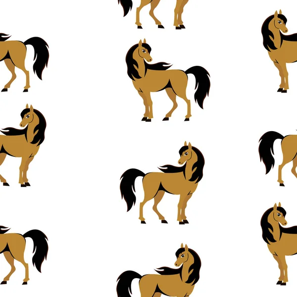 Textura Inconsútil Caballos Castaños Sementales Ilustración — Vector de stock