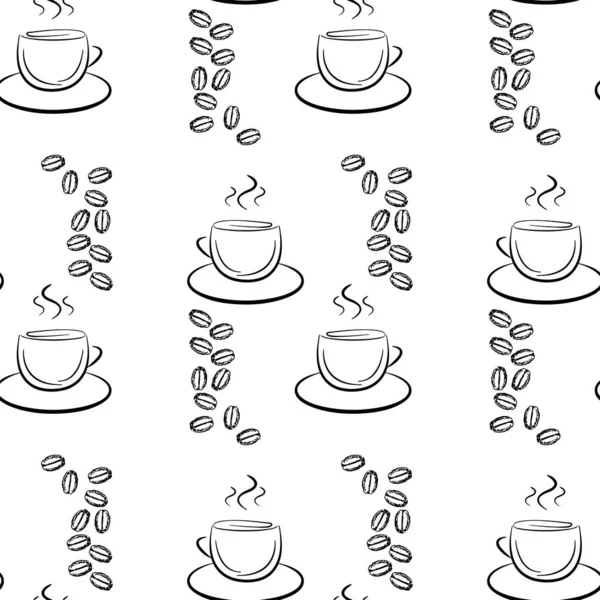 Conjunto Taza Café Dibujado Mano Lindo Patrón Sin Costuras — Vector de stock