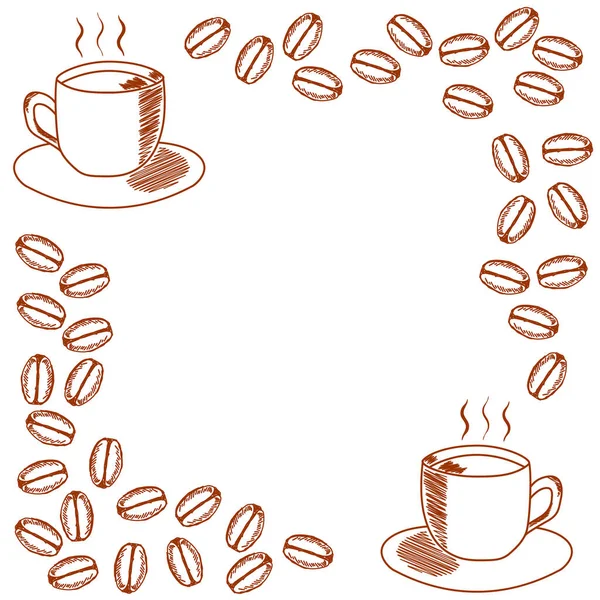 Modèle Pour Invitation Avec Tasse Café Grains Café — Image vectorielle