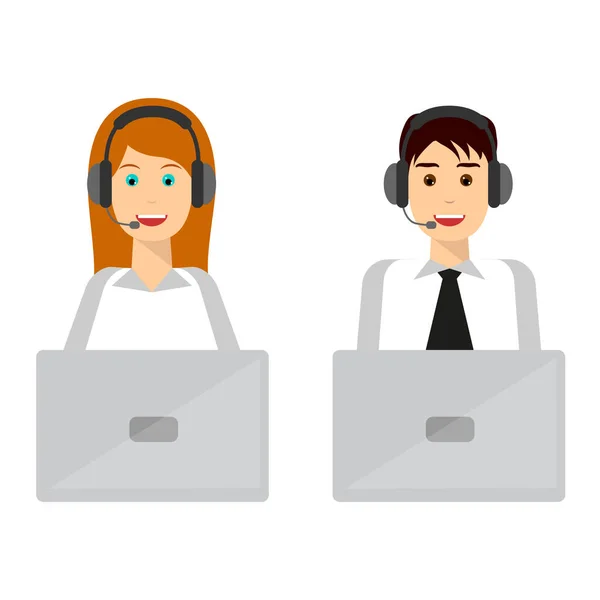 Joven Hombre Mujer Con Auriculares — Vector de stock