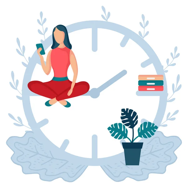 Mujer sentado flechas reloj 3 — Vector de stock