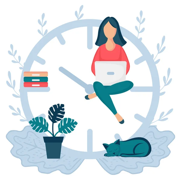 Mujer sentado flechas reloj 2 — Vector de stock