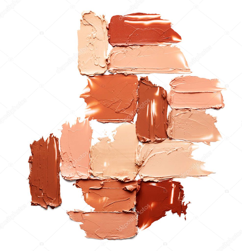 Smudged makeup foundation isolated on white background